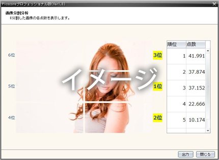 画像を9分割した詳細な解析結果を表示